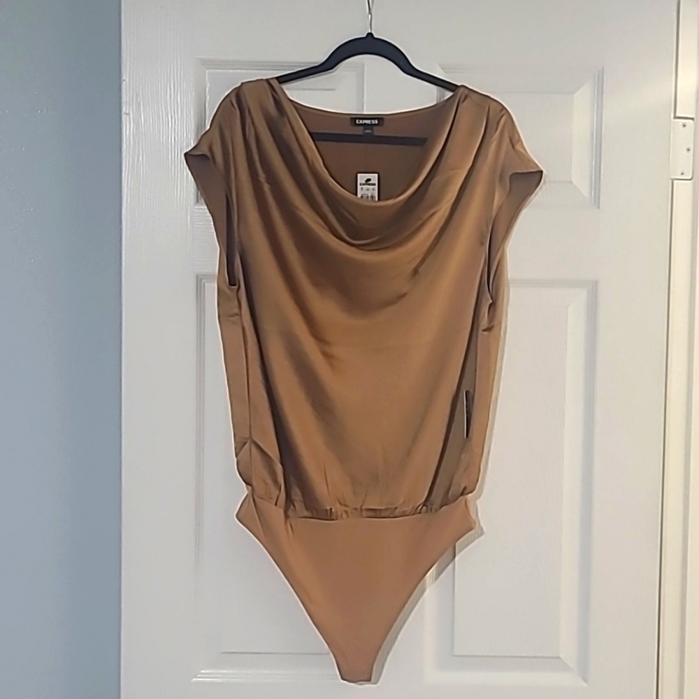 Express Satin Cowl Neck Thong Bodysuit NWT